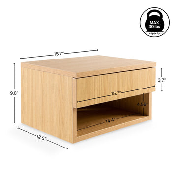Ettore 15.71" Mid-Century Modern Floating Wall Mounted Nightstand with Soft-Close Drawer and Cable Hole - JONATHAN Y